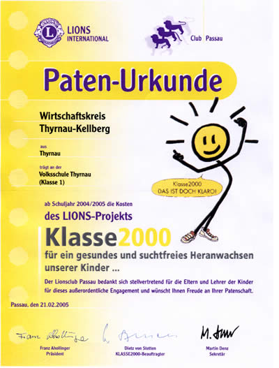 Projekt Klasse 2000 Urkunde